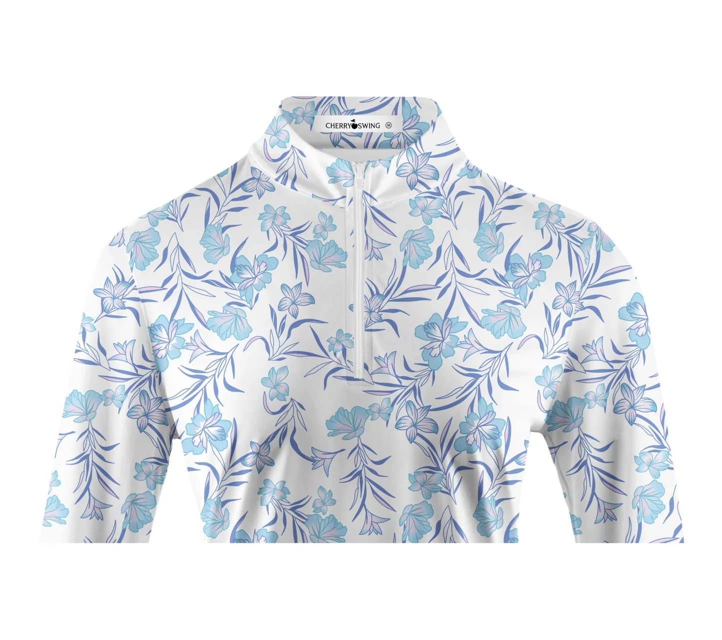 Cherryswing Women's Blue Floral Long Sleeve Polo Shirt