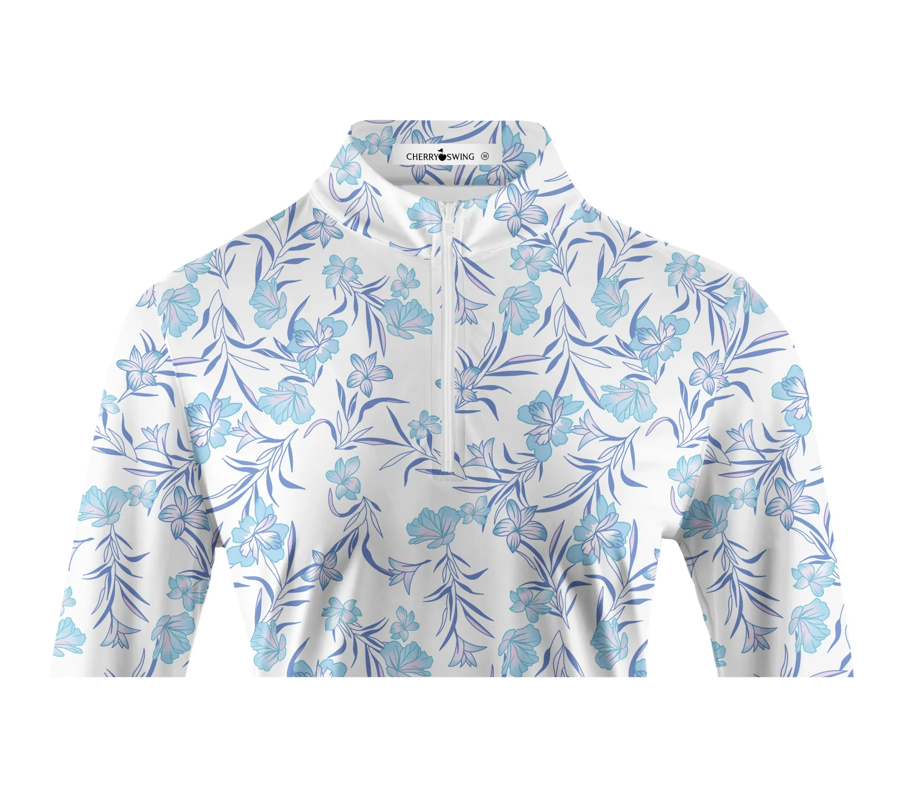 Cherryswing Women's Blue Floral Long Sleeve Polo Shirt