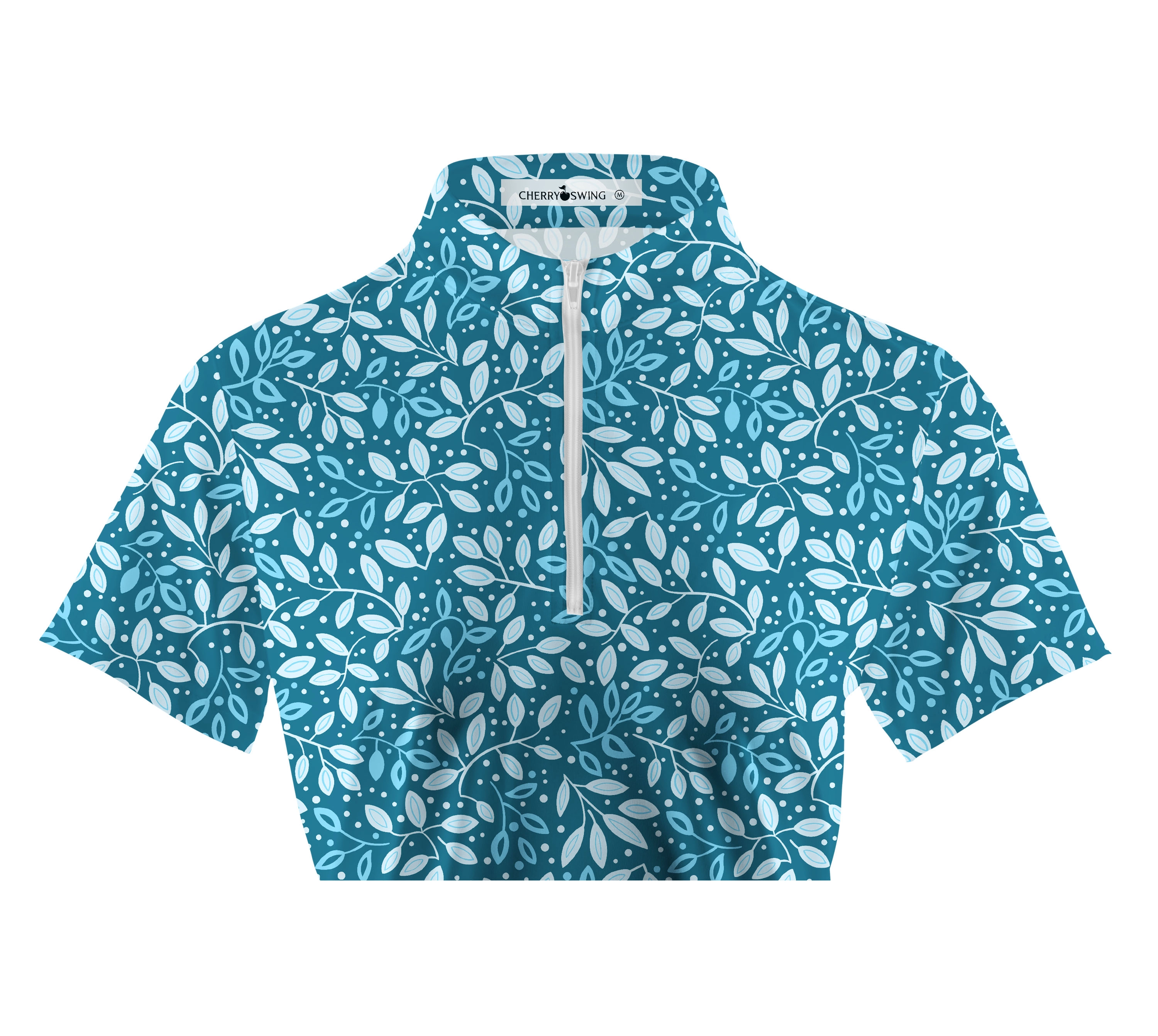 Cherryswing Women's Teal Leaf Motif Short Sleeve Golf Polo Shirt