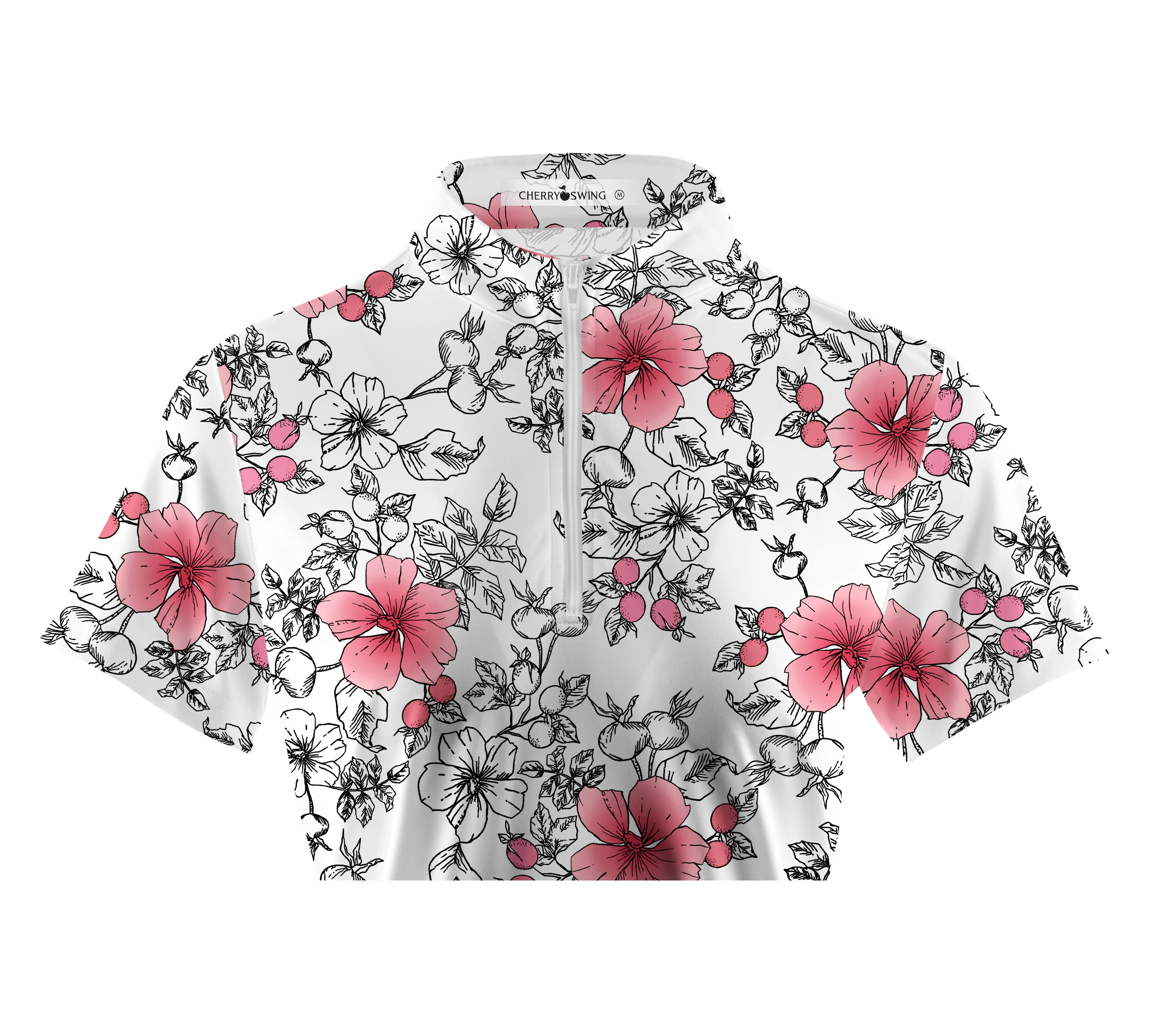 Cherryswing Women's Gradient Color Flowers Short Sleeve Golf Polo Shirt