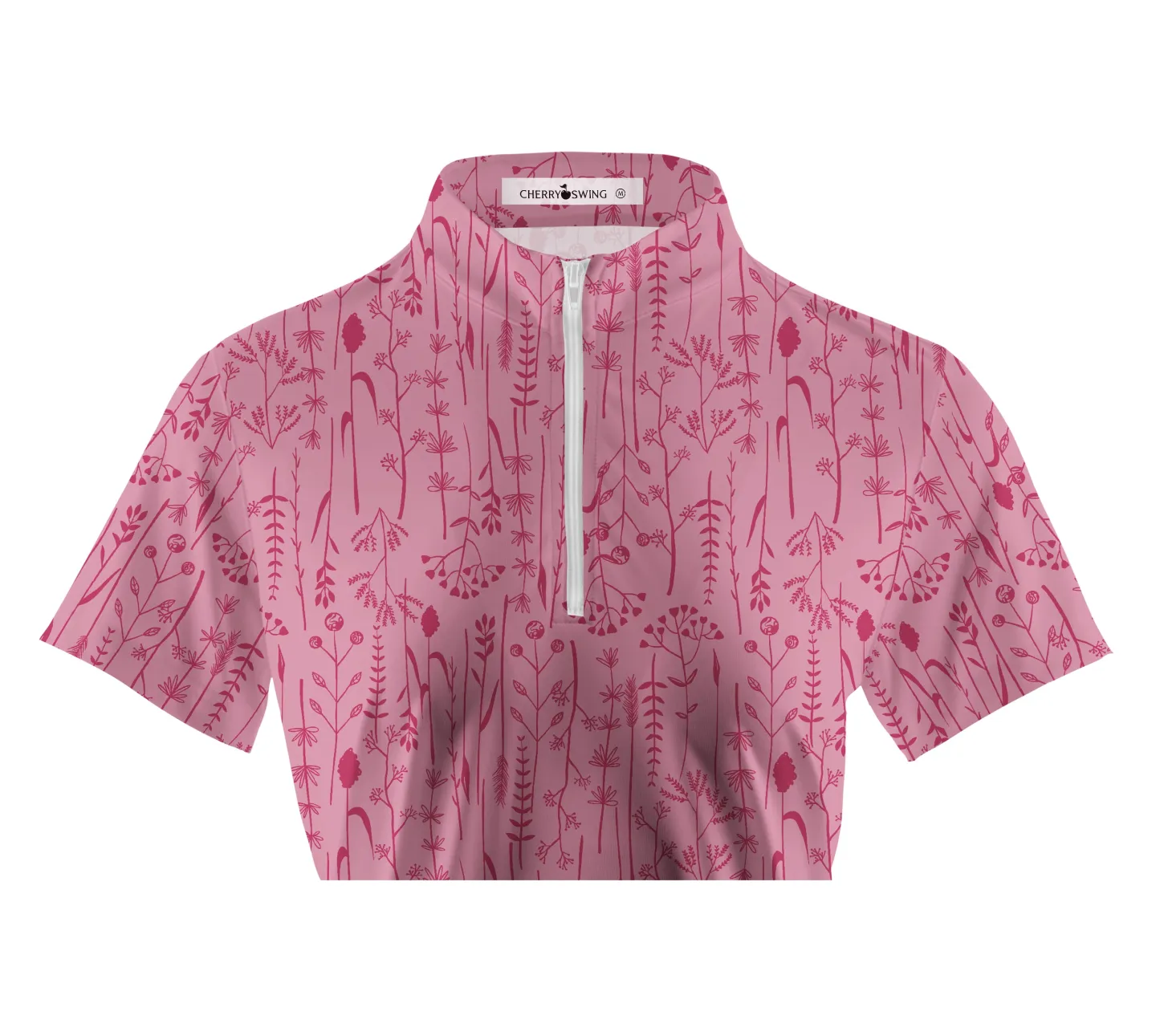 Cherryswing Women's Pink Fern Frolic Short Sleeve Golf Polo Shirt