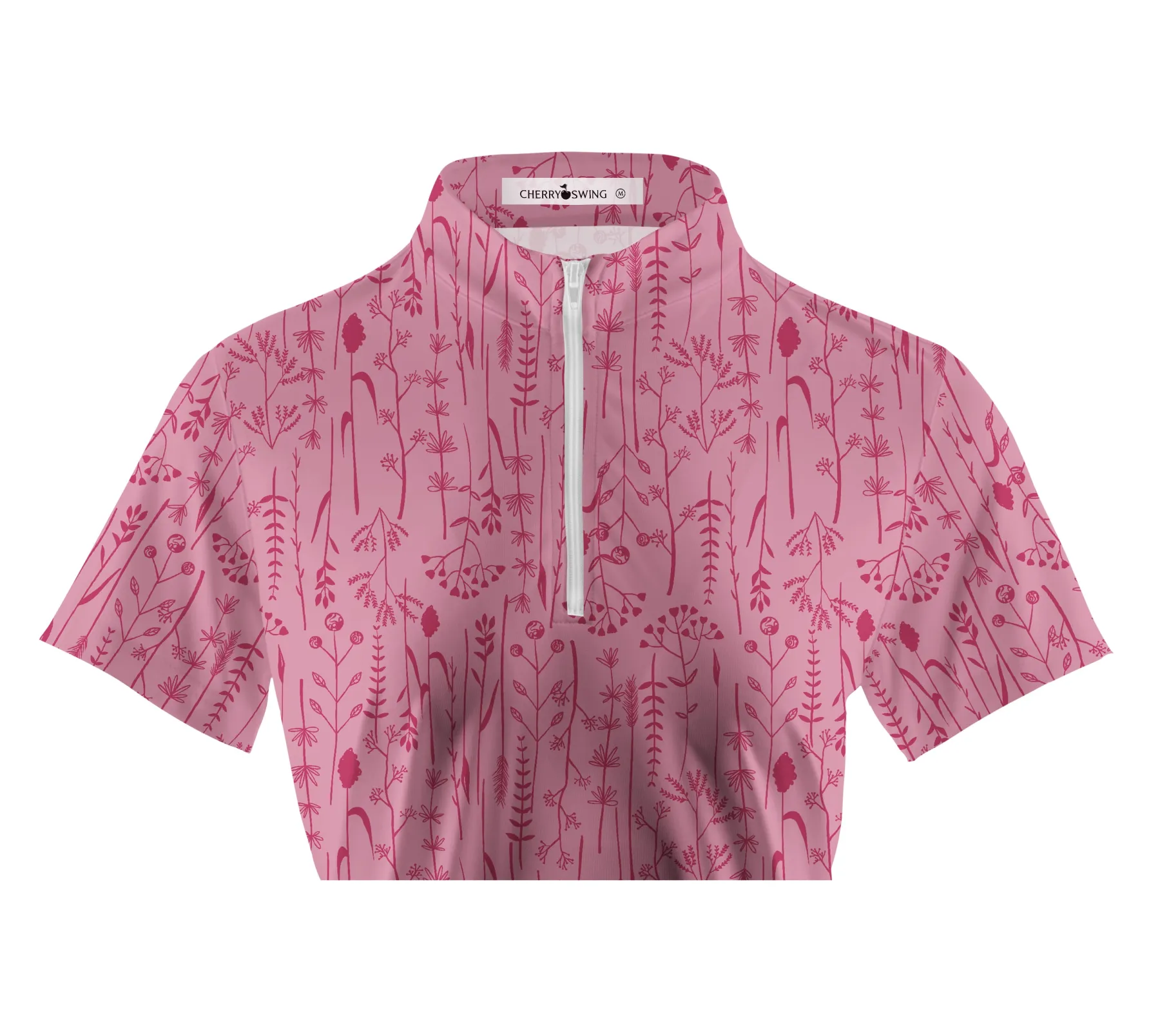 Cherryswing Women's Pink Fern Frolic Short Sleeve Golf Polo Shirt