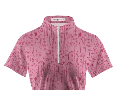 Cherryswing Women's Pink Fern Frolic Short Sleeve Golf Polo Shirt