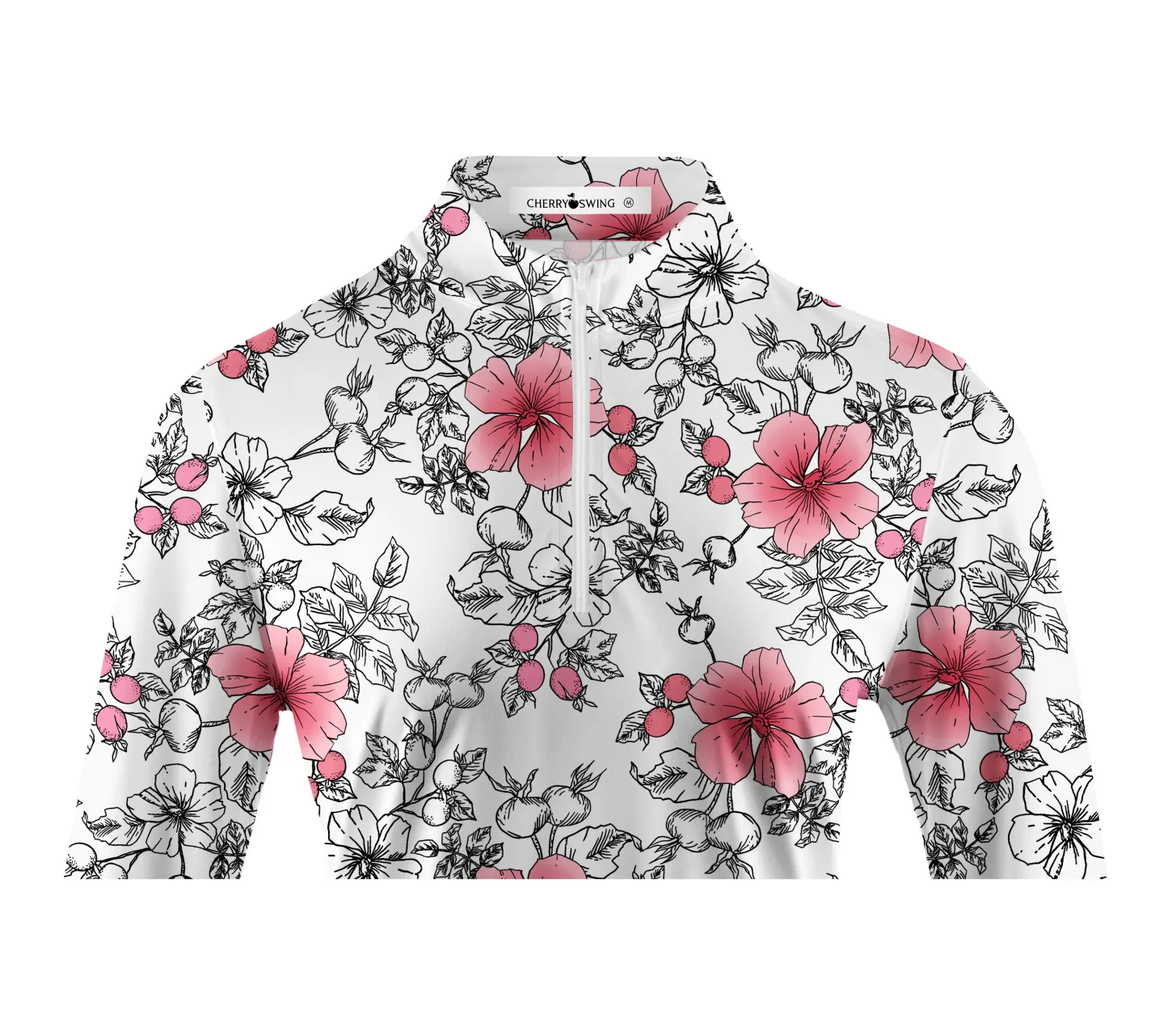 Cherryswing Women's Gradient Color Flowers Long Sleeve Golf Polo Shirt