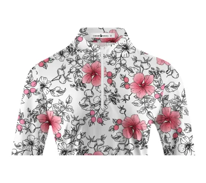 Cherryswing Women's Gradient Color Flowers Long Sleeve Golf Polo Shirt