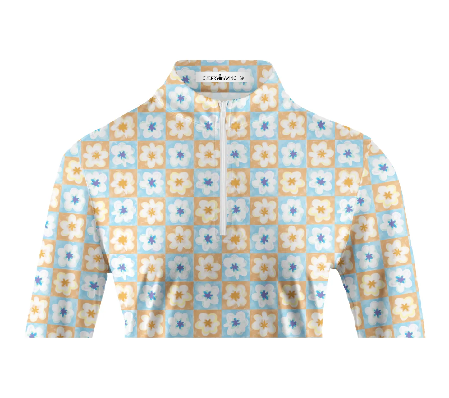 Cherryswing Women's Golf Bicolor Flower Long Sleeve Polo Shirt