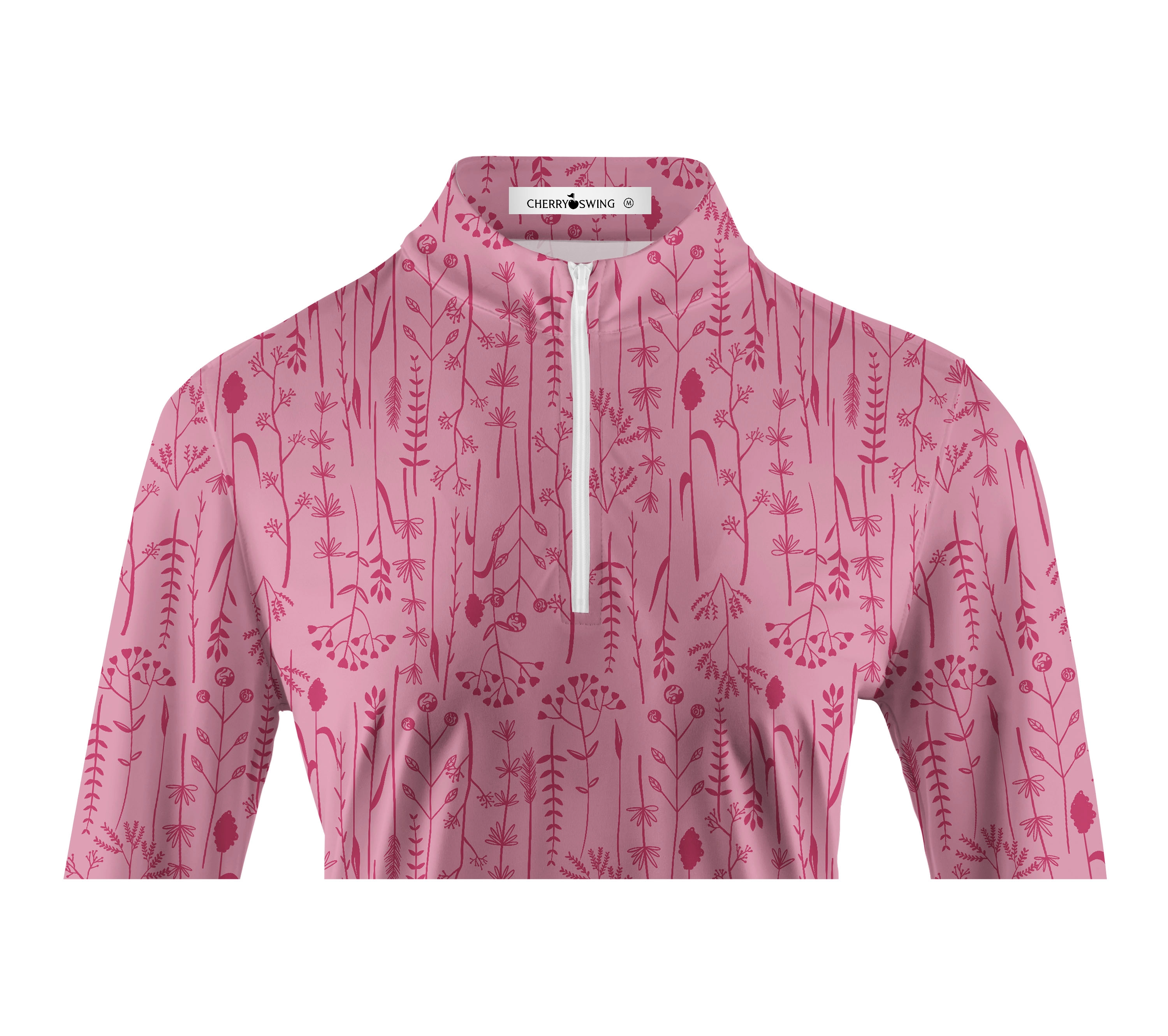 Cherryswing Women's Pink Fern Frolic Long Sleeve Golf Polo Shirt