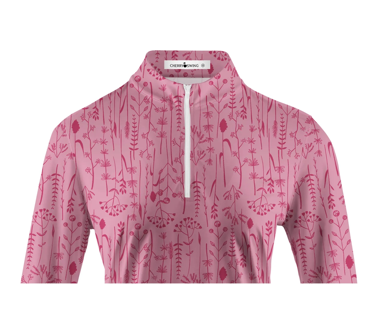 Cherryswing Women's Pink Fern Frolic Long Sleeve Golf Polo Shirt