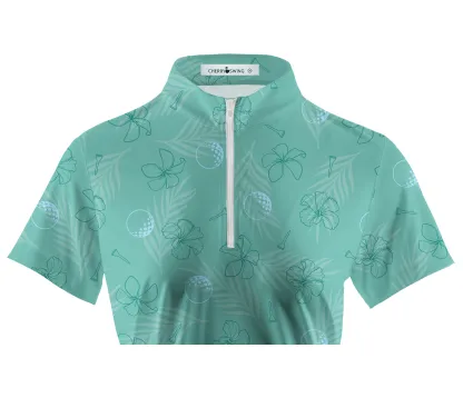Cherryswing Women's  Mint Green Golf Print Short Sleeve Golf Shirt