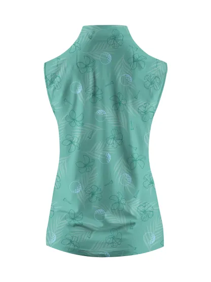 Cherryswing Women's Mint Green Golf Print Sleeveless Shirt
