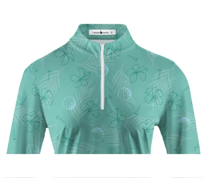 Cherryswing Women's Mint Green Golf Print Long Sleeve Shirt