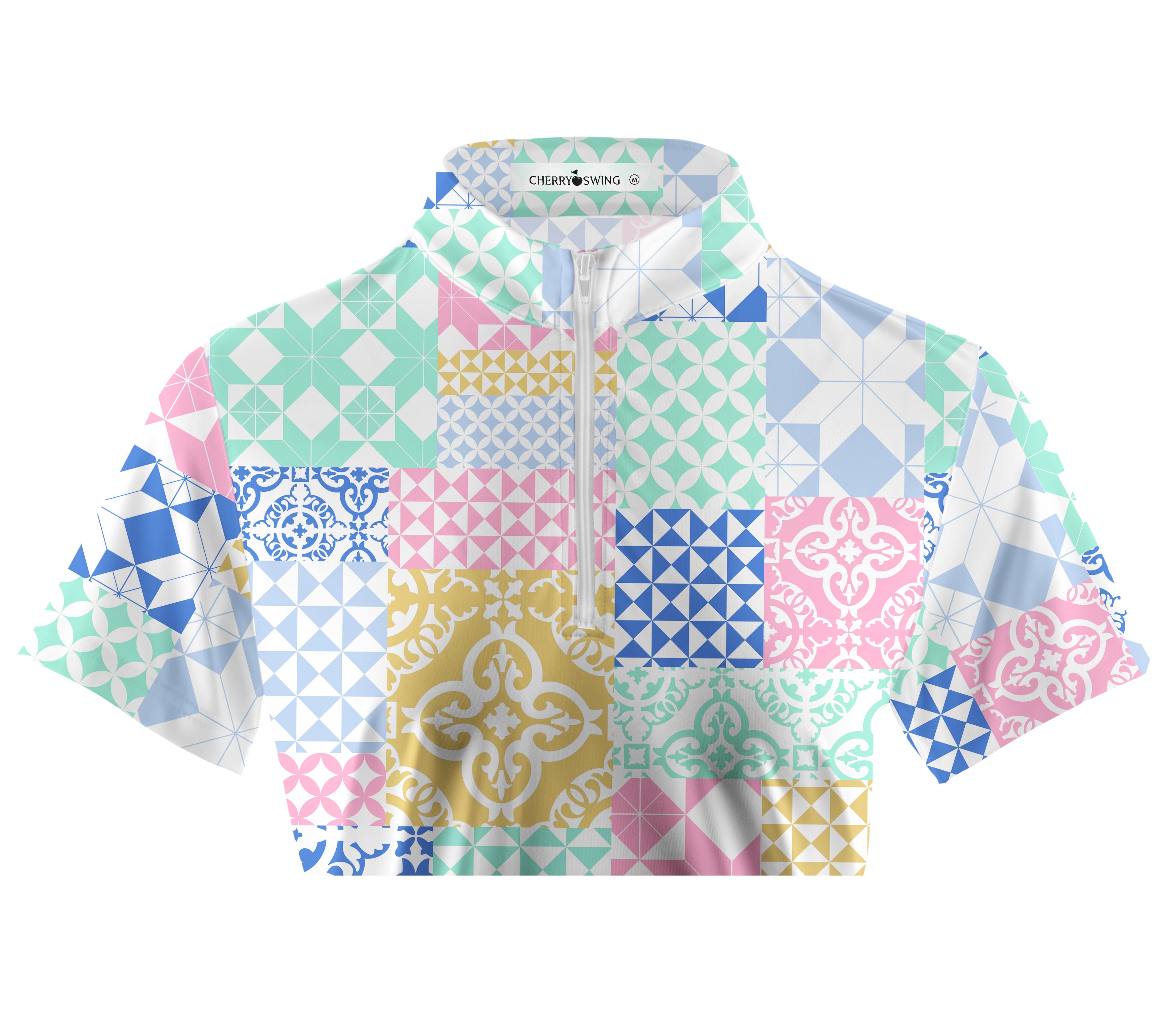 Cherryswing Women's Square and Diamond Patterns Short Sleeve Golf Shirt
