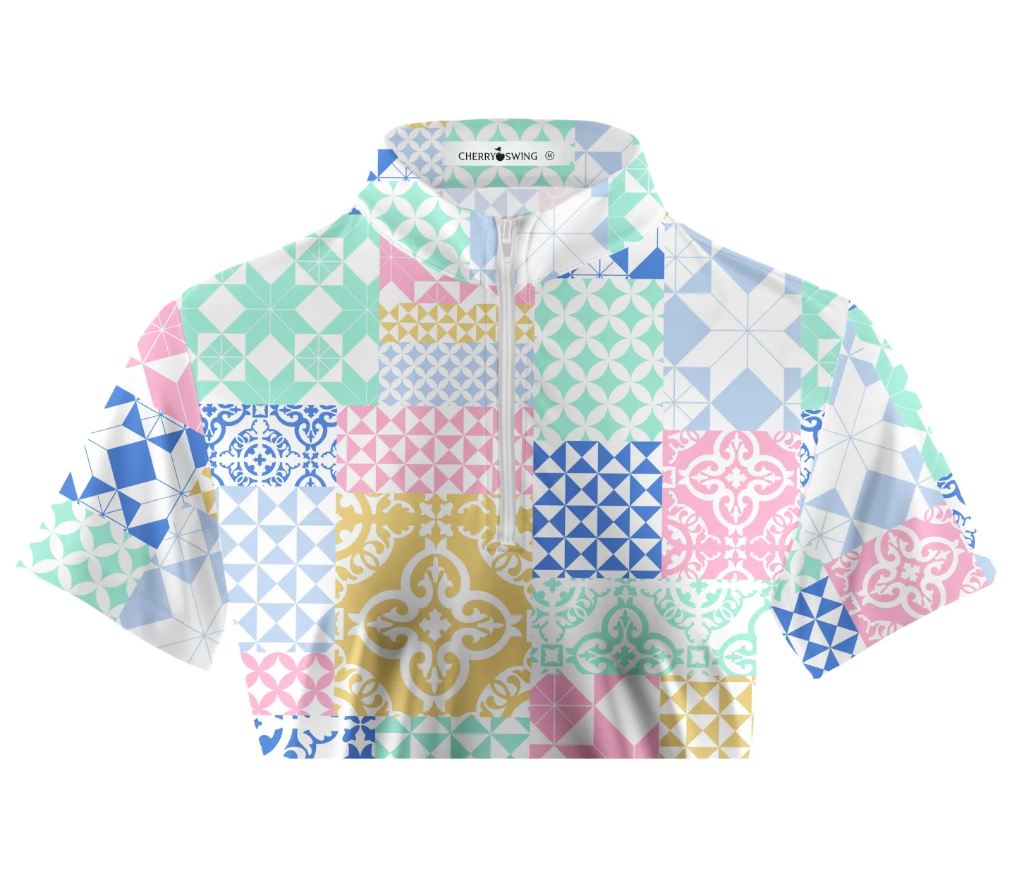 Cherryswing Women's Square and Diamond Patterns Short Sleeve Golf Shirt