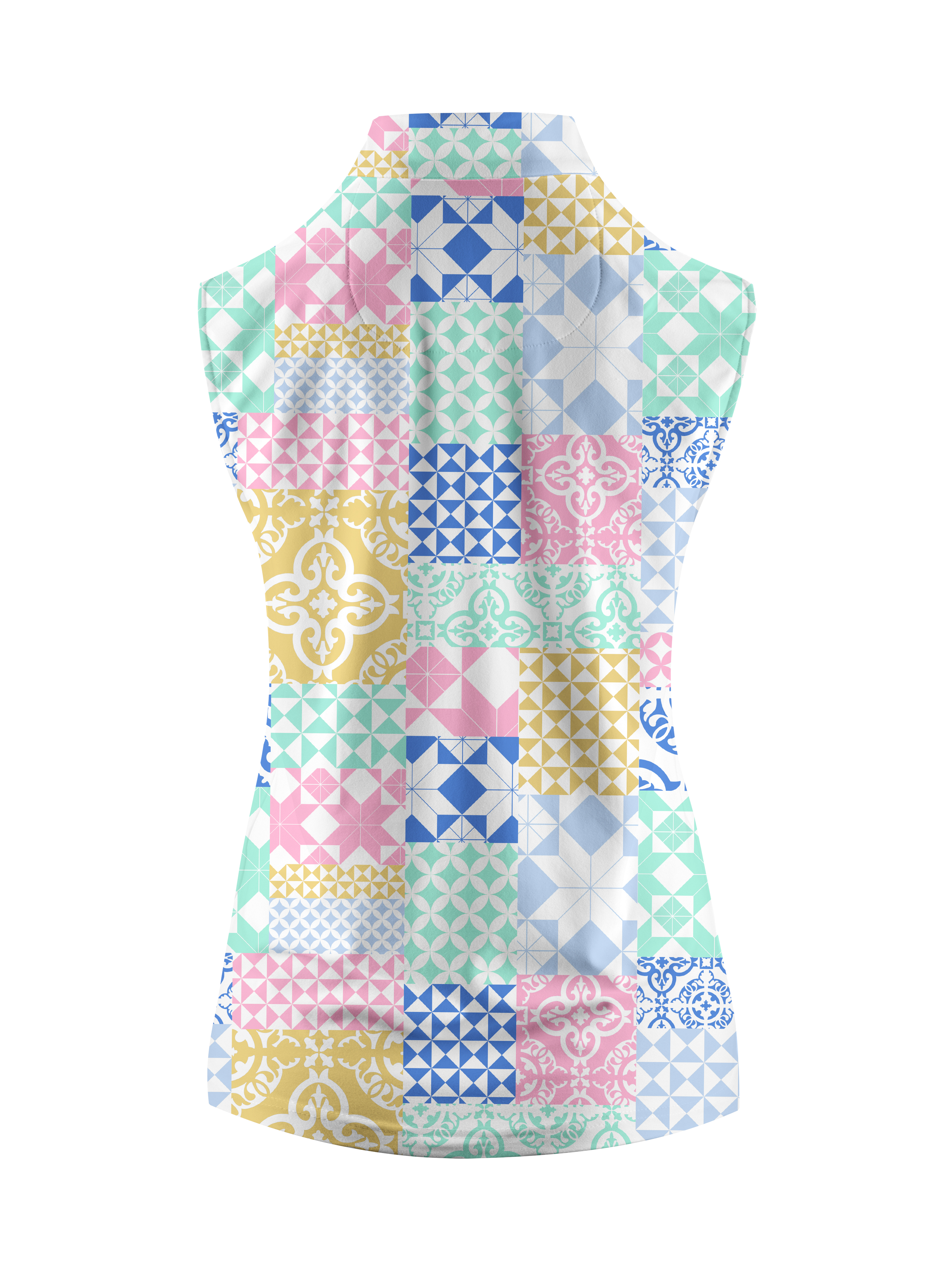 Cherryswing Women's Square and Diamond Patterns Sleeveless Golf Shirt