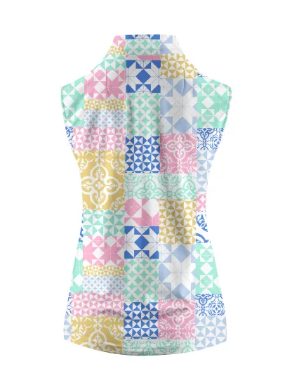 Cherryswing Women's Square and Diamond Patterns Sleeveless Golf Shirt