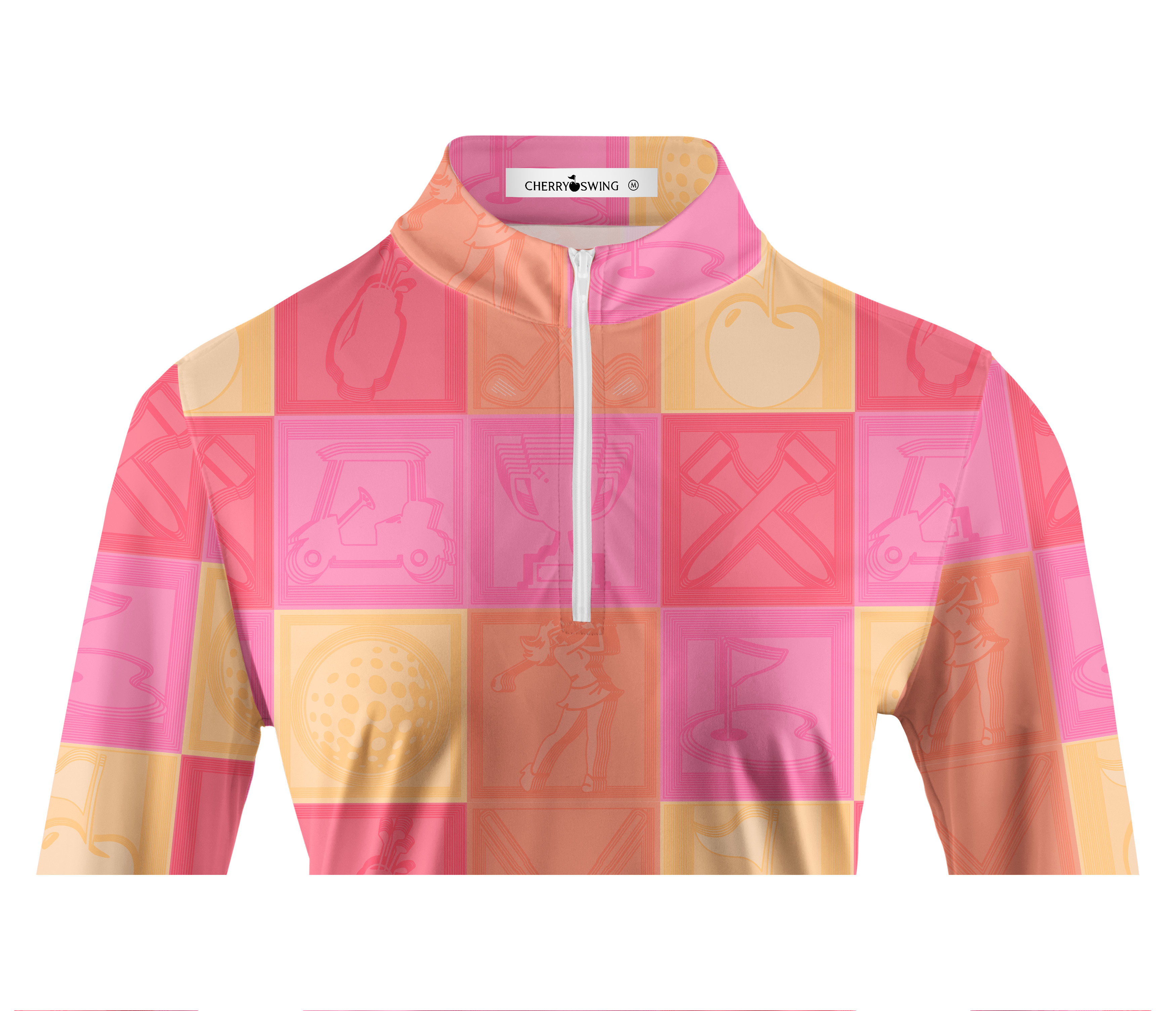 Cherryswing Women's Vibrant Checkered Pattern Long Sleeve Golf Shirt