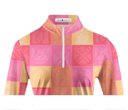 Cherryswing Women's Vibrant Checkered Pattern Long Sleeve Golf Shirt