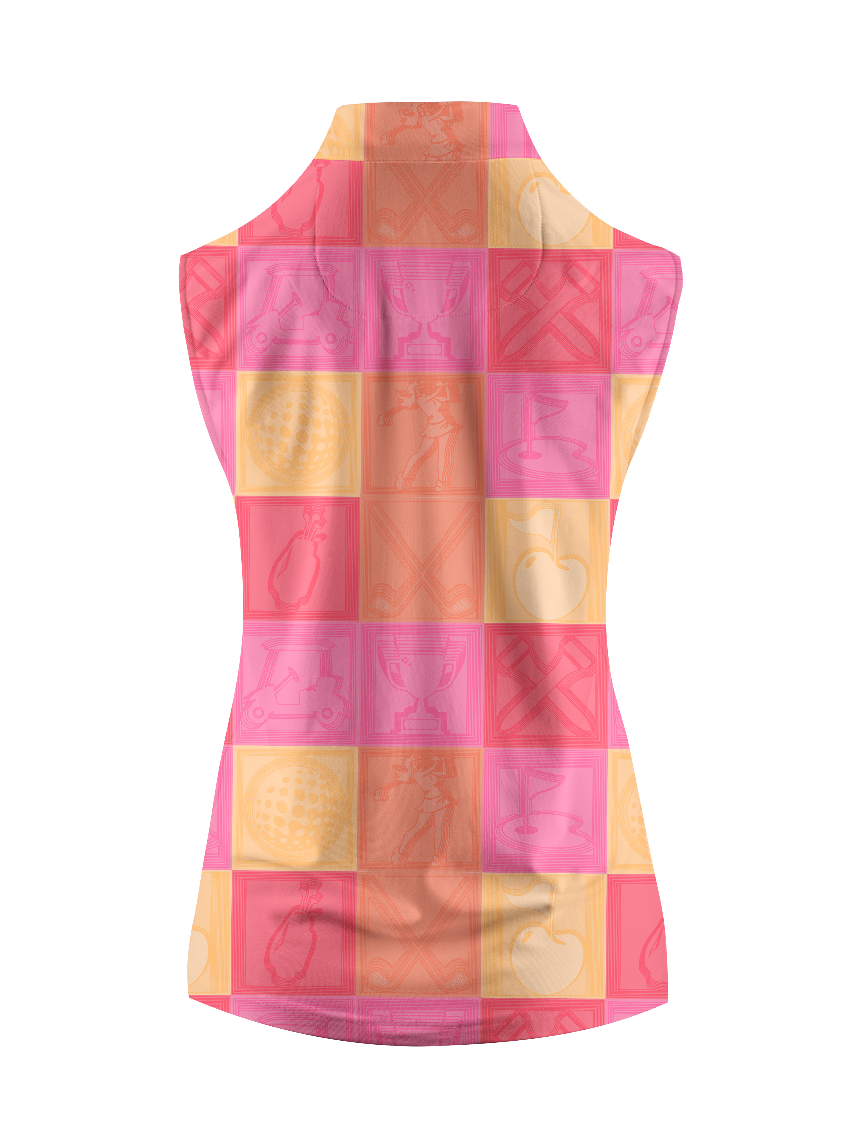 Cherryswing Women's Vibrant Checkered Pattern Sleeveless Golf Shirt