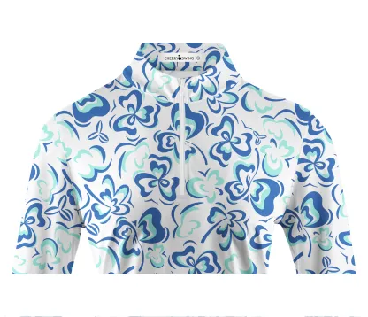 Cherryswing Women's Delicate Flower Pattern Long Sleeve Golf Shirt