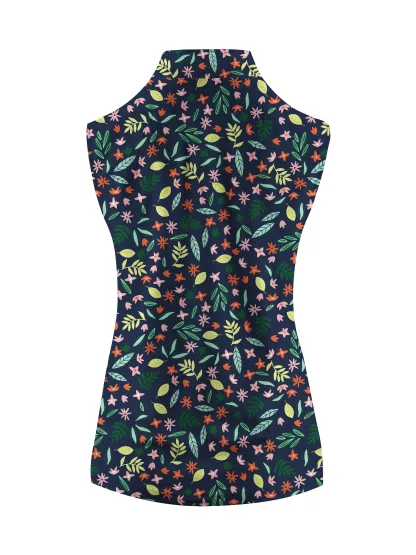 Cherryswing Women's Floral Print  Sleeveless Golf Shirt