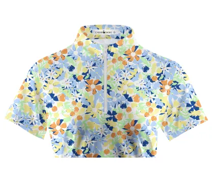 Cherryswing Women's Wildflowers Pattern Short Sleeve Golf Shirt