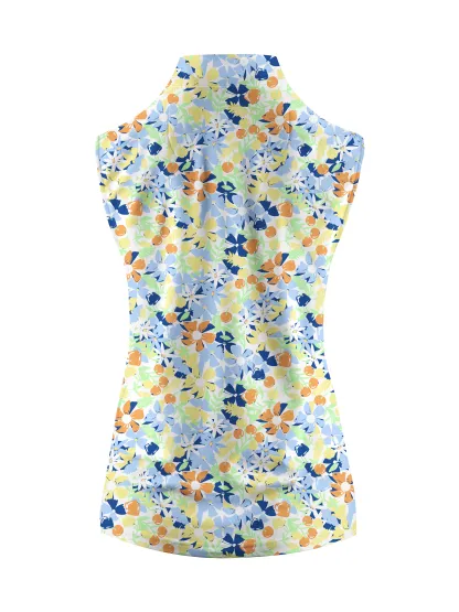 Cherryswing Women's Wildflowers Pattern Sleeveless Golf Shirt