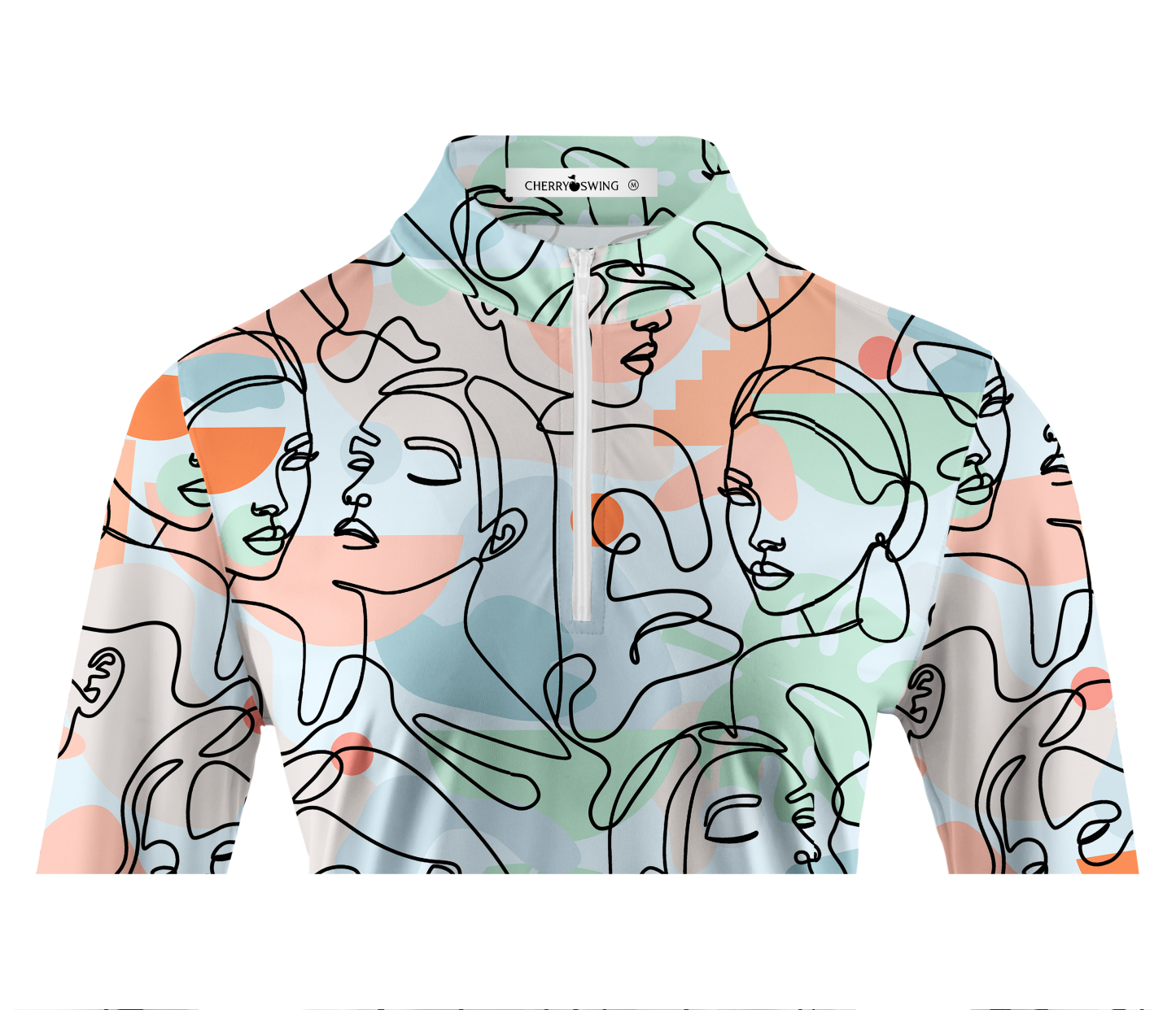 Cherryswing Women's Artistic Faces Long Sleeve Golf Shirt