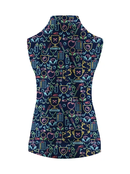 Cherryswing Women's Classic Golf Symbols Sleeveless Golf Shirt