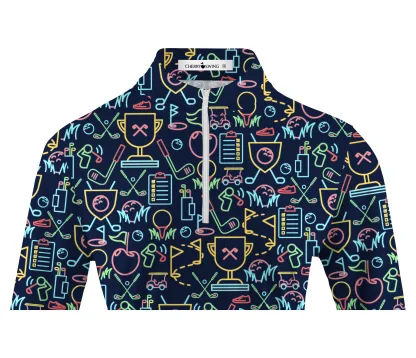 Cherryswing Women's Classic Golf Symbols Long Sleeve Golf Shirt