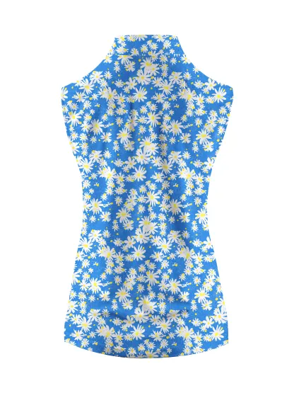 Cherryswing Women's Daisy Print Print Sleeveless Golf Polo Shirt