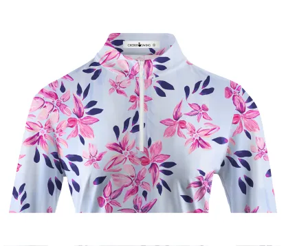 Cherryswing Women's Springtime Garden Golf Long Sleeve Polo Shirt