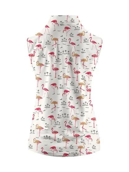 Cherryswing Women's Playful Flamingo Golf Sleeveless Polo Shirt