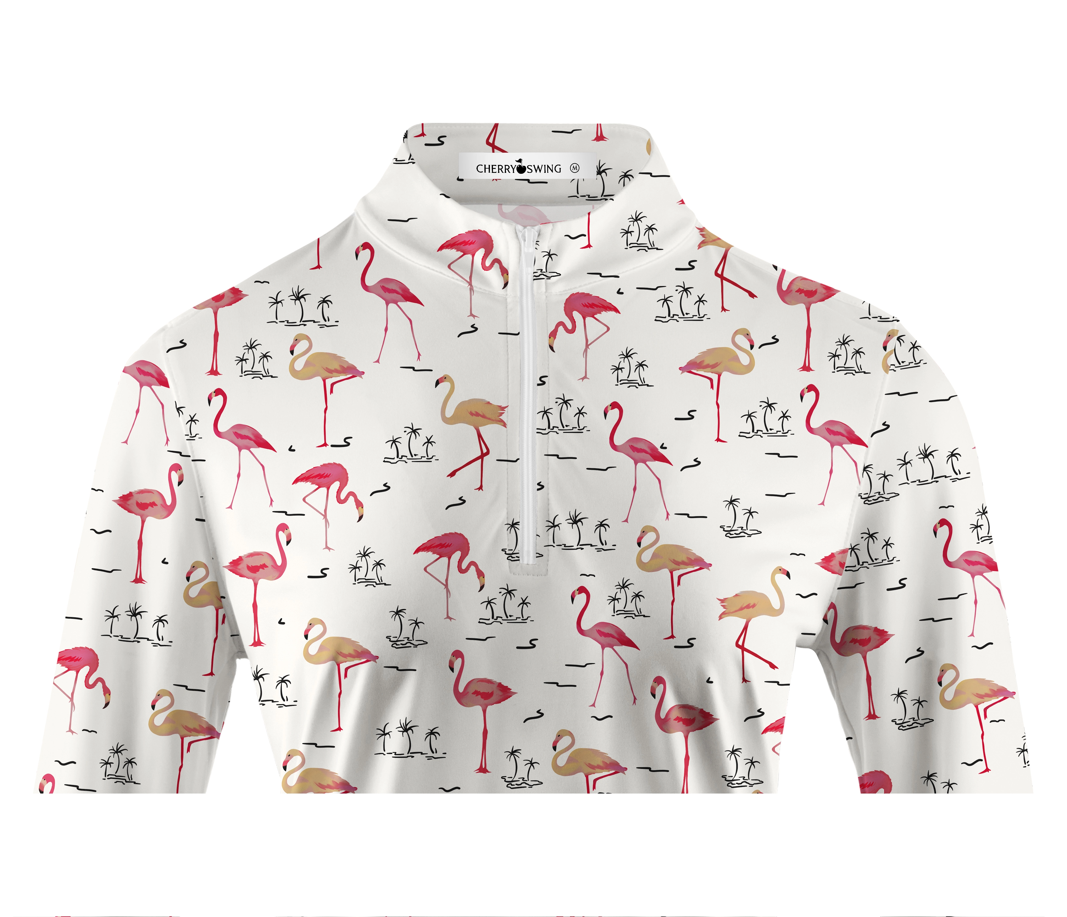 Cherryswing Women's Playful Flamingo Golf Long Sleeve Polo Shirt