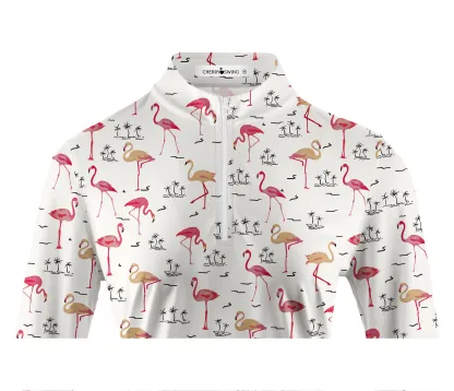 Cherryswing Women's Playful Flamingo Golf Long Sleeve Polo Shirt
