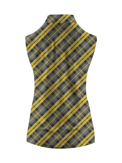 Cherryswing Women's Scottish Plaid Pattern Golf Sleeveless Polo Shirt