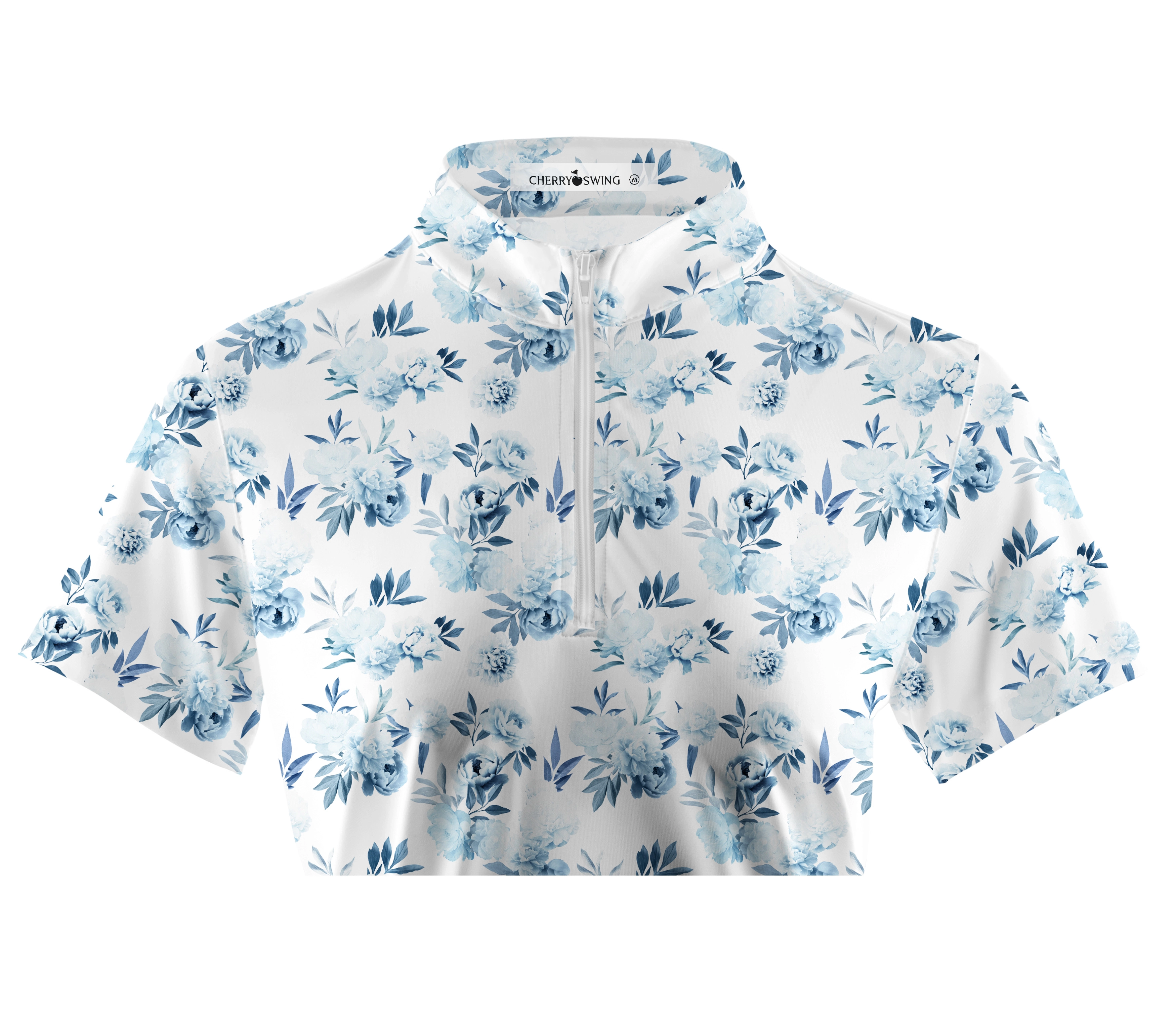 Cherryswing Women's Blue Floral Golf Short Sleeve Polo Shirt