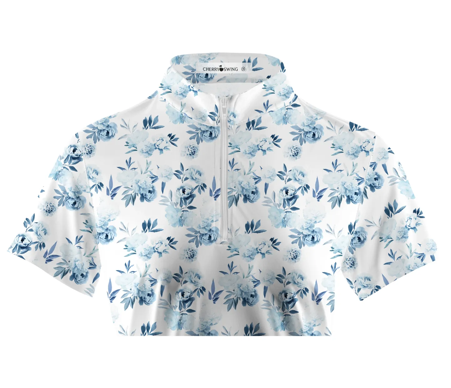 Cherryswing Women's Blue Floral Golf Short Sleeve Polo Shirt