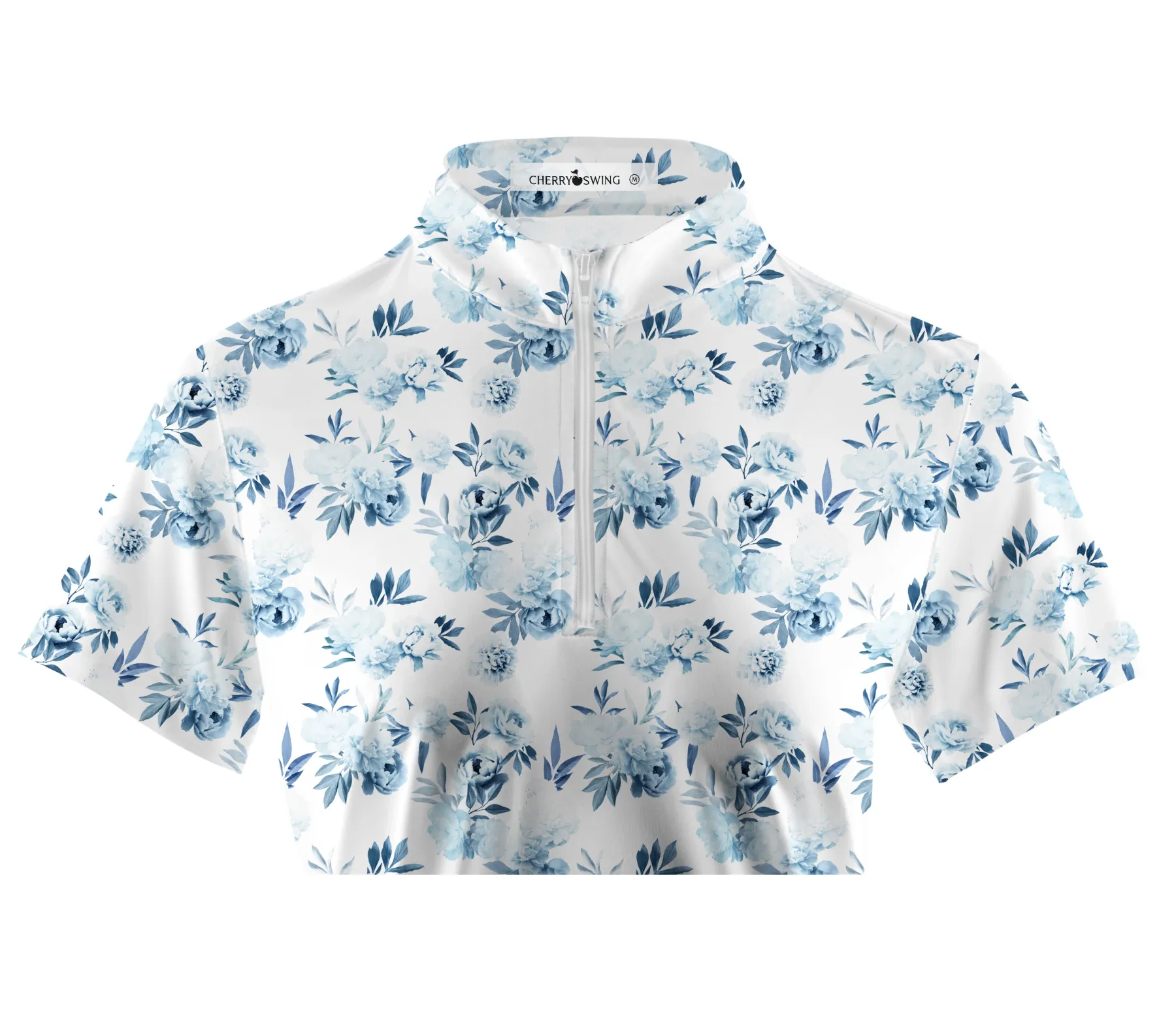 Cherryswing Women's Blue Floral Golf Short Sleeve Polo Shirt