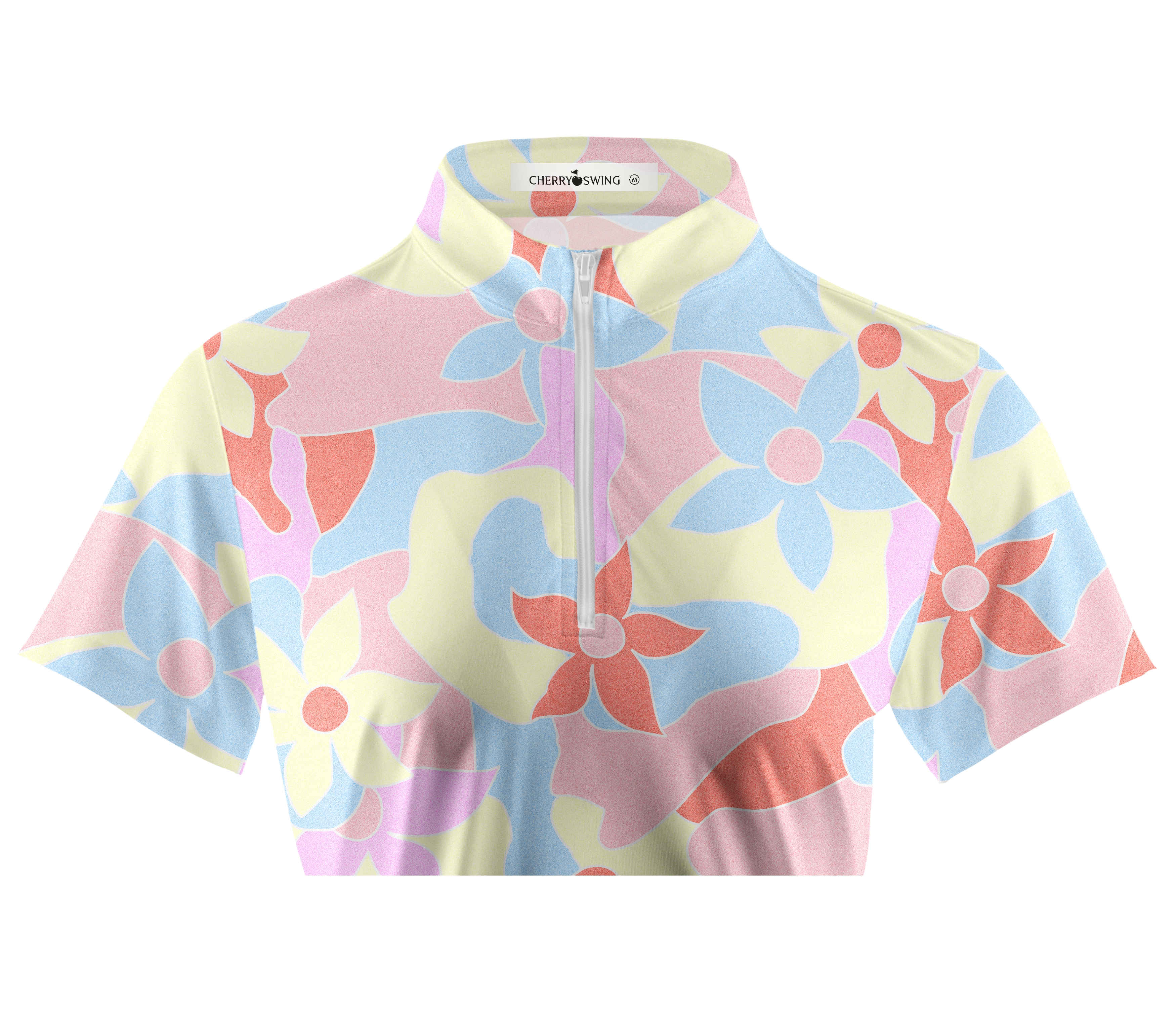 Cherryswing Women's Vibrant Floral Pattern Short Sleeve Polo Shirt
