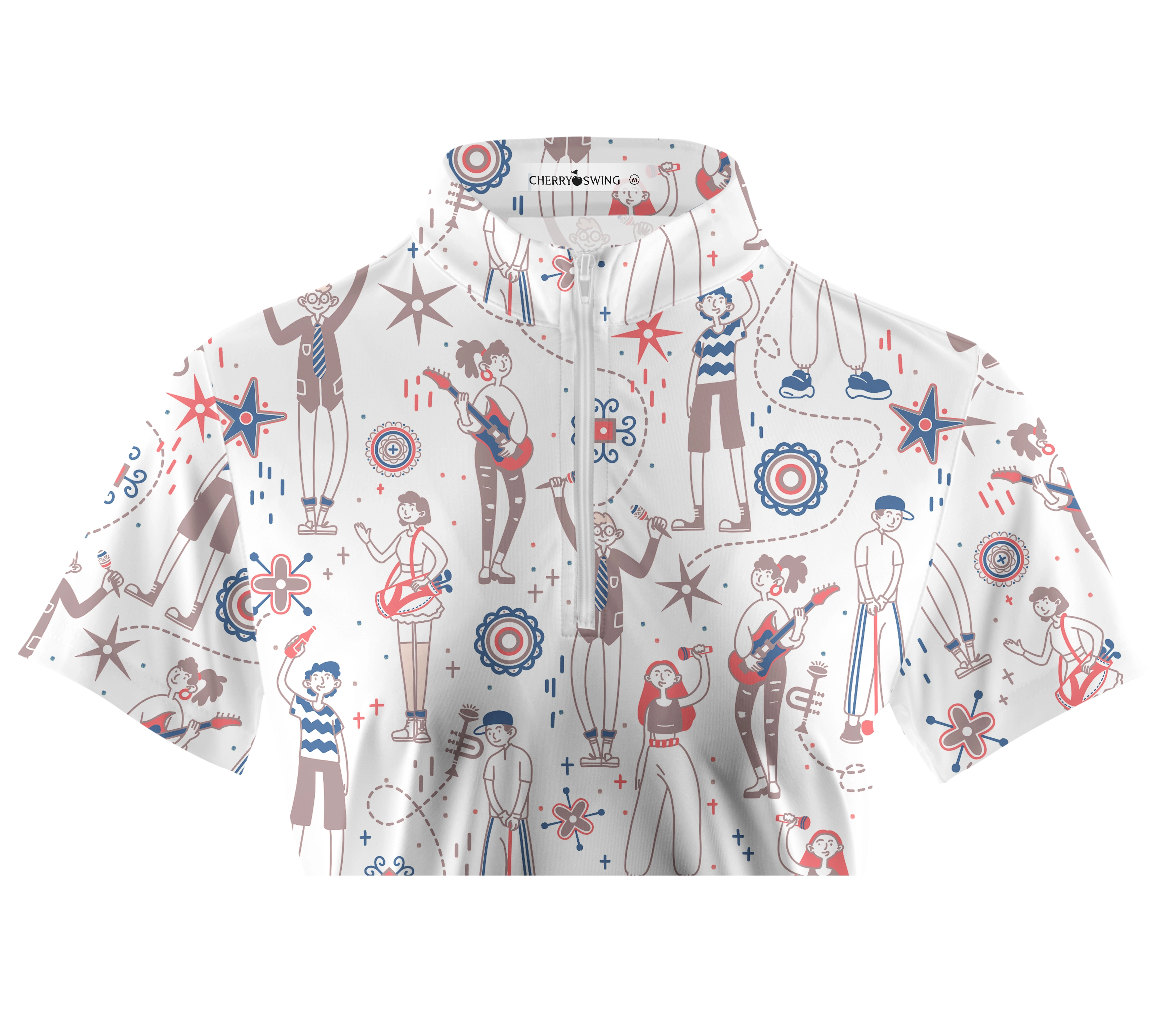 Cherryswing Women's Doodle Pattern Short Sleeve Polo Shirt