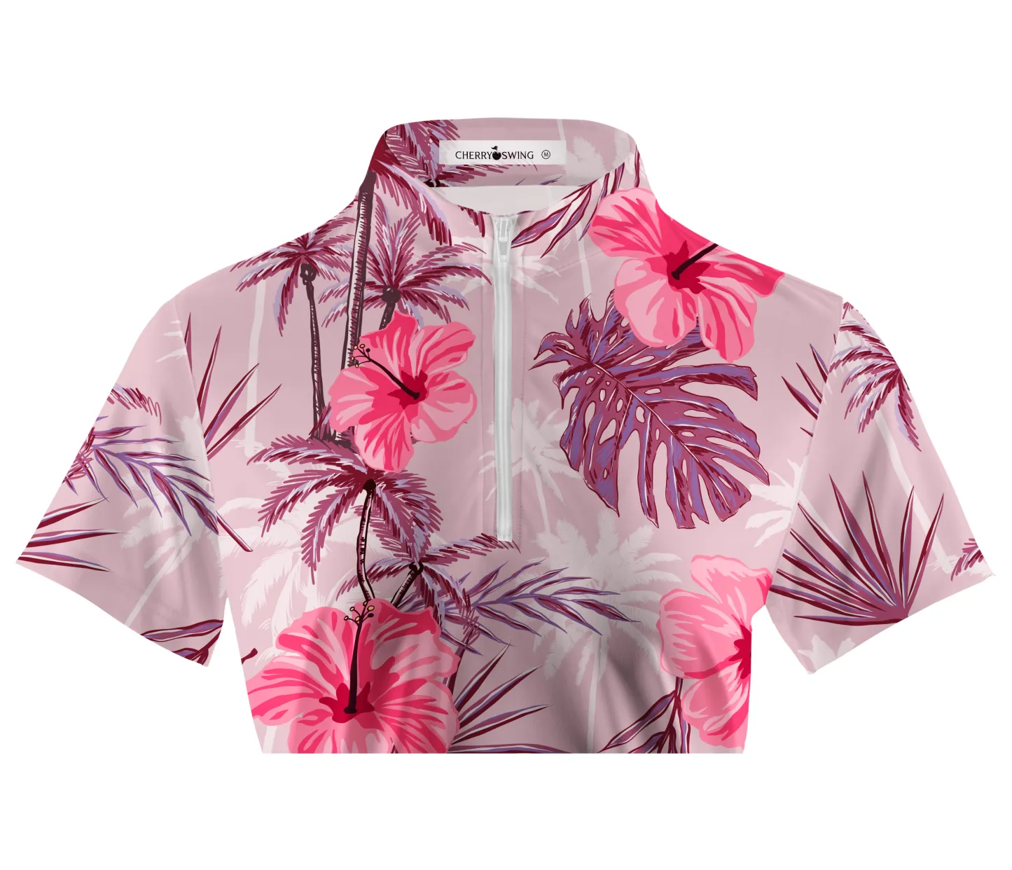 Cherryswing Women's Tropical Hibiscuss Short Sleeve Polo Shirt