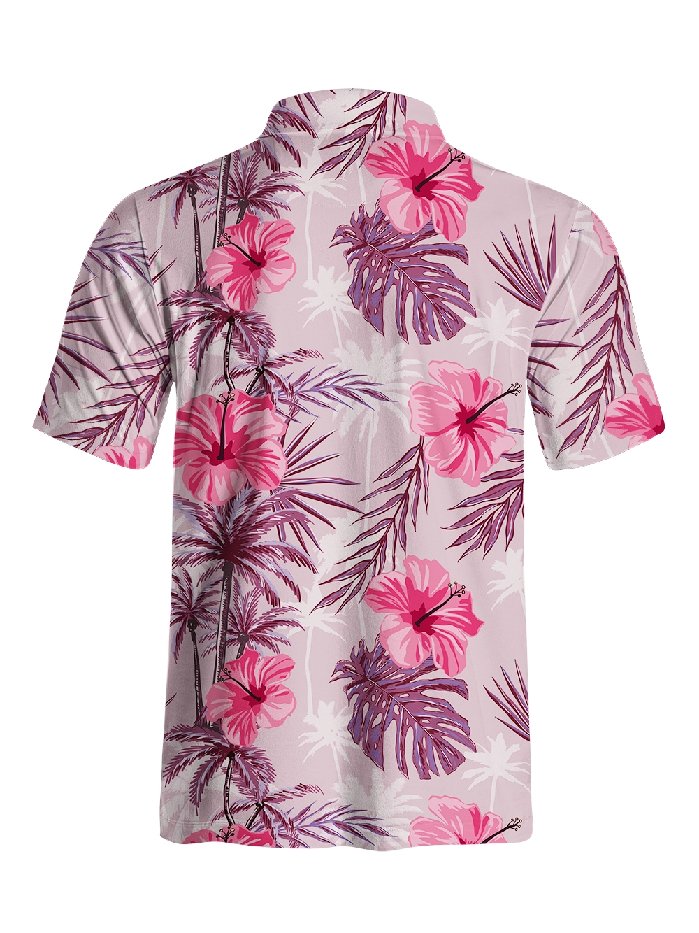 Cherryswing Tropical Hibiscuss Motif Men's Polo Shirt