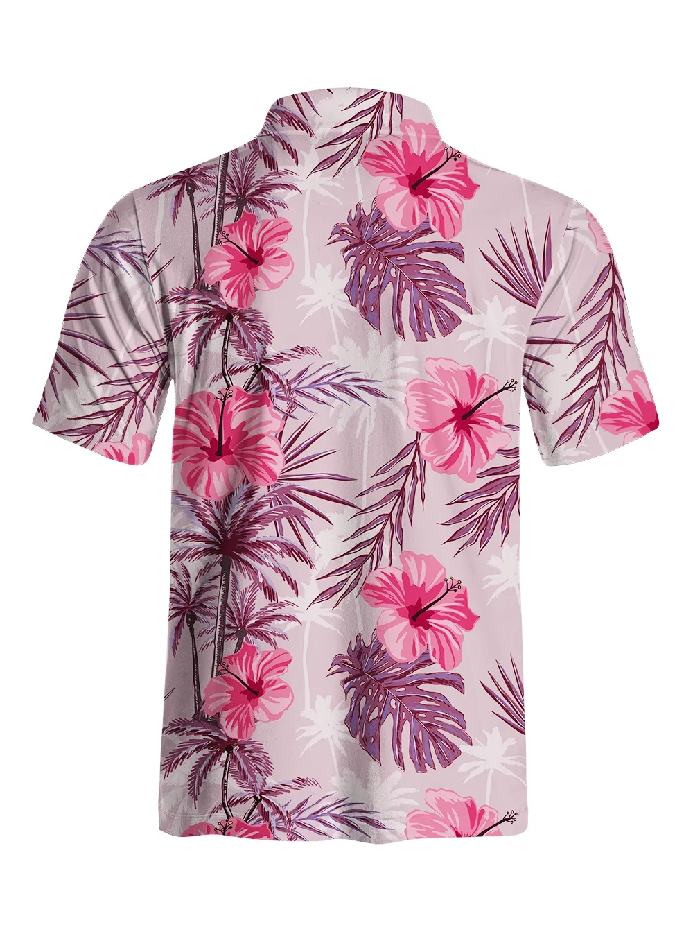 Cherryswing Tropical Hibiscuss Motif Men's Polo Shirt