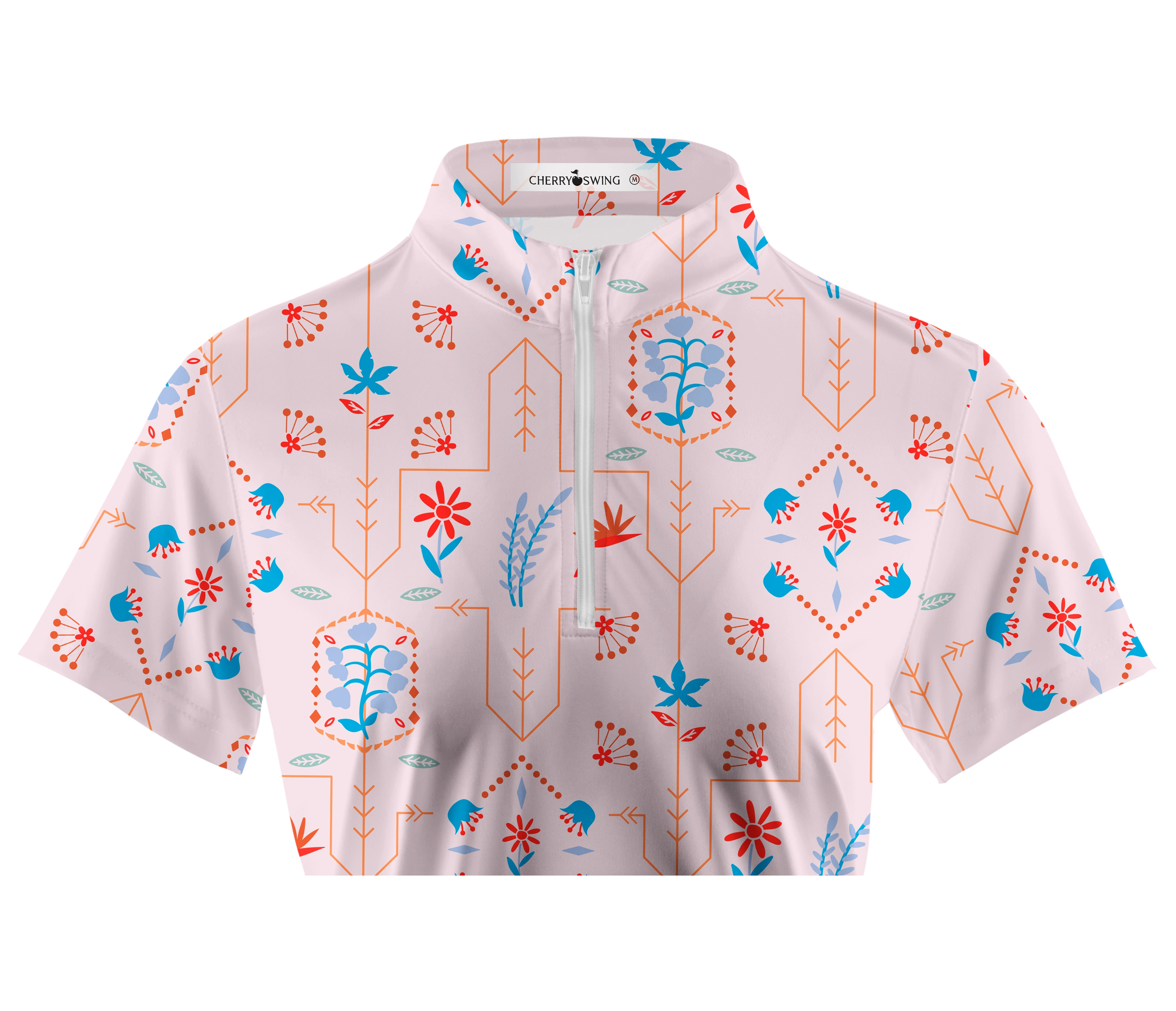 Cherryswing Women's Geometric Floral Shapes Short Sleeve Polo Shirt