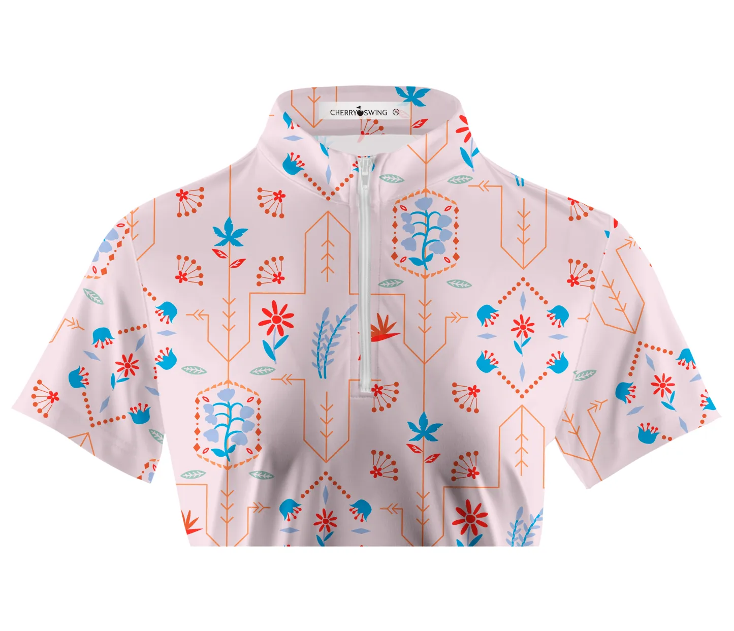 Cherryswing Women's Geometric Floral Shapes Short Sleeve Polo Shirt