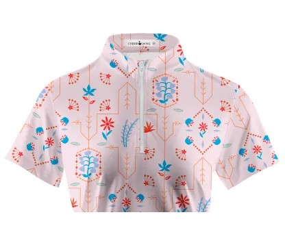Cherryswing Women's Geometric Floral Shapes Short Sleeve Polo Shirt