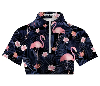 Cherryswing Women's Dancing Flamingo Short Sleeve Polo Shirt