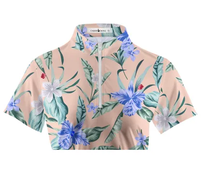 Cherryswing Women's Elegant Flowers Short Sleeve Polos