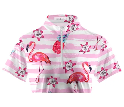 Cherryswing Women's Playful Flamingos Short Sleeve Polos