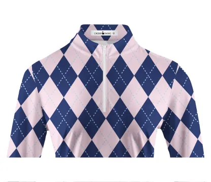 Cherryswing Women's Classic Argyle Patterns Long Sleeve Polo Shirt